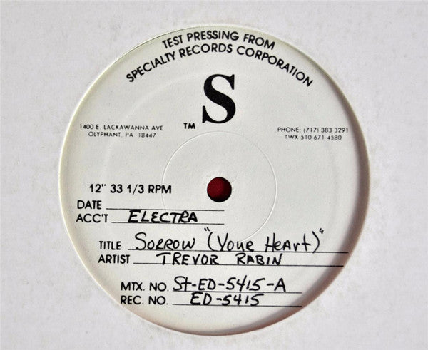 Trevor Rabin : Sorrow (Your Heart) (12", Single, TP)