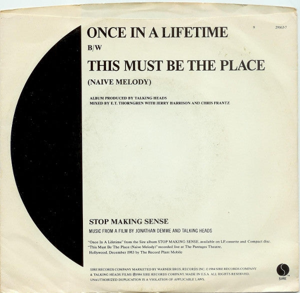 Talking Heads : Once In A Lifetime (7", Single, Spe)