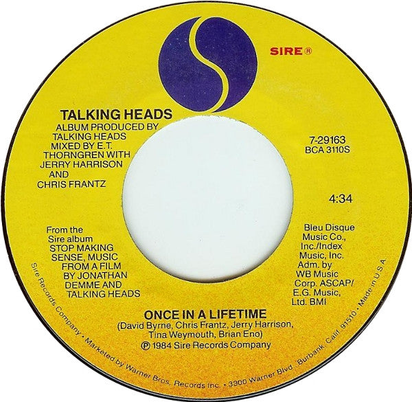 Talking Heads : Once In A Lifetime (7", Single, Spe)