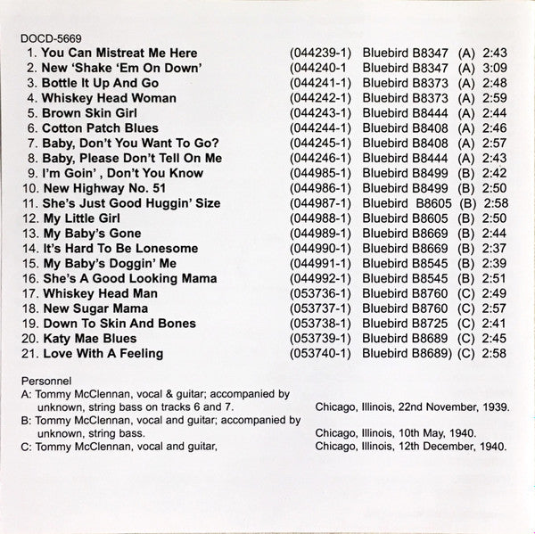 Tommy McClennan : Complete Recordings In Chronological Order - Volume 1: 1939 - 1940 (CDr, Comp, RE, RM)
