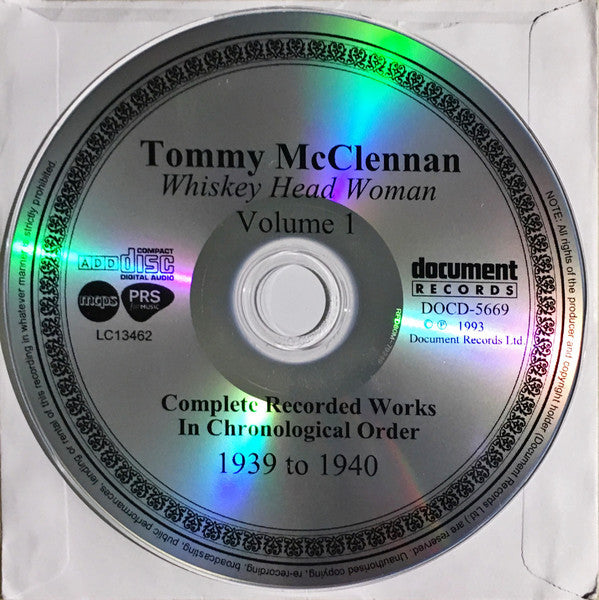 Tommy McClennan : Complete Recordings In Chronological Order - Volume 1: 1939 - 1940 (CDr, Comp, RE, RM)