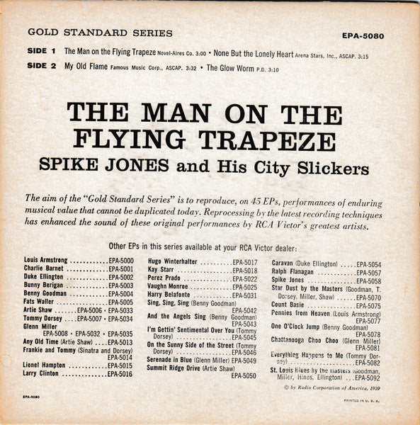 Spike Jones And His City Slickers : The Man On The Flying Trapeze (7", EP)