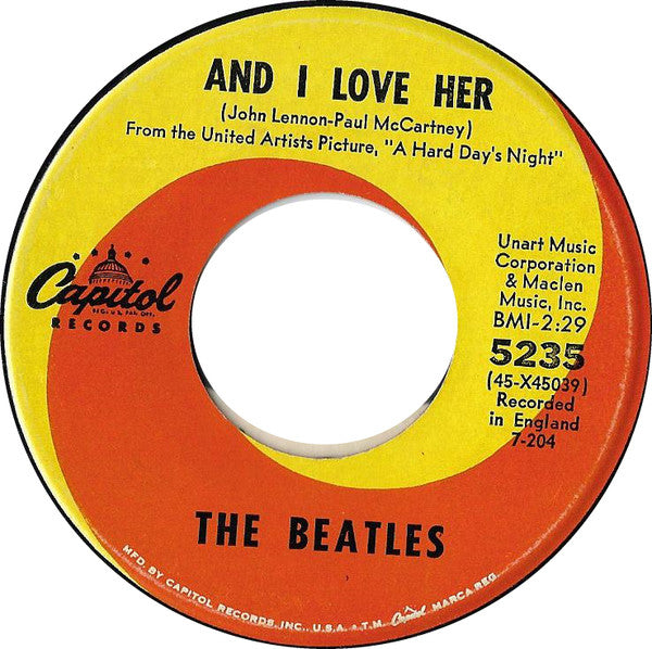 The Beatles : And I Love Her / If I Fell (7", Single, Pin)
