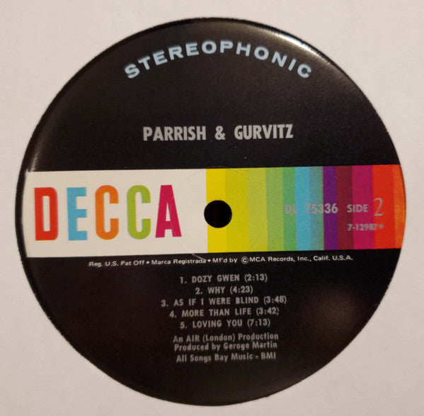 Parrish & Gurvitz : Parrish & Gurvitz (LP, Album, Glo)