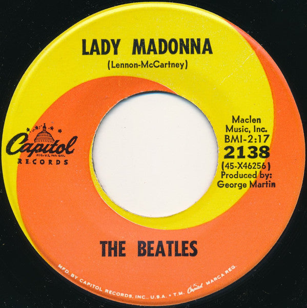 The Beatles : Lady Madonna / The Inner Light (7", Single, Mono, Scr)