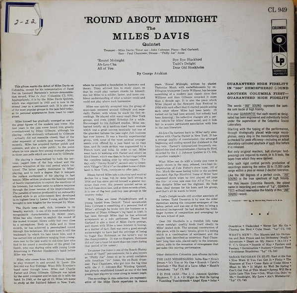 Miles Davis : 'Round About Midnight (LP, Album, Mono, Six)
