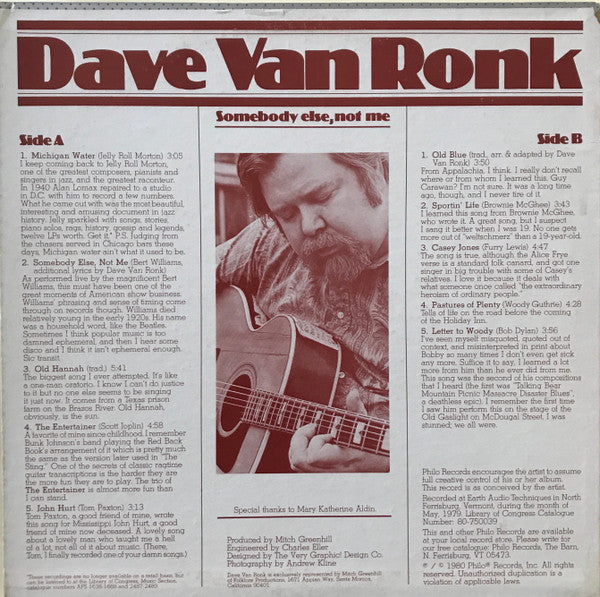 Dave Van Ronk : Somebody Else, Not Me (LP, Album)