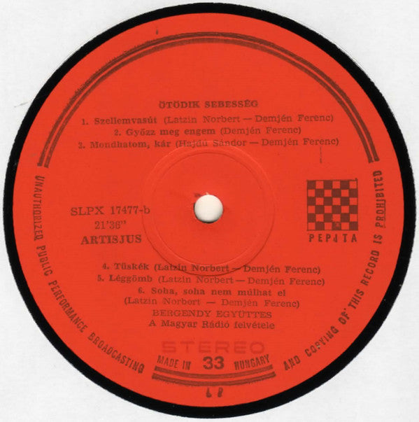 Bergendy : Ötödik Sebesség (LP, Album, Squ)