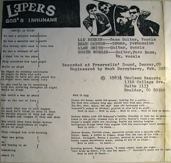 Lepers : God's Inhumane (7")