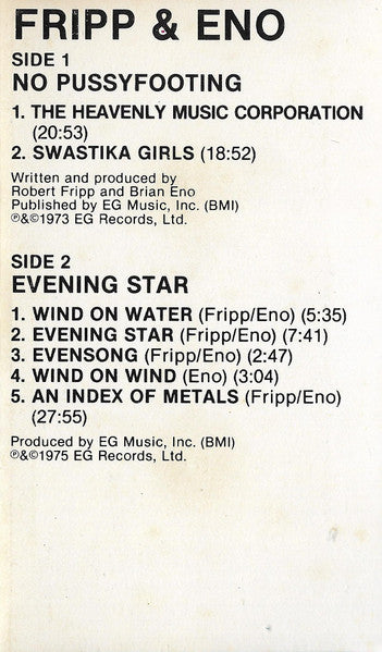 Fripp & Eno : No Pussyfooting / Evening Star (Cass, Comp)