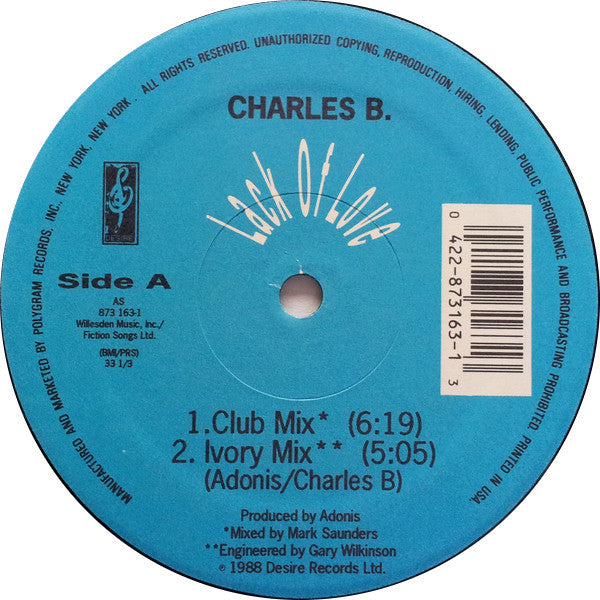 Charles B : Lack Of Love (12", Single)
