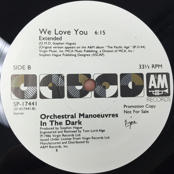 Orchestral Manoeuvres In The Dark : We Love You (12", Promo)