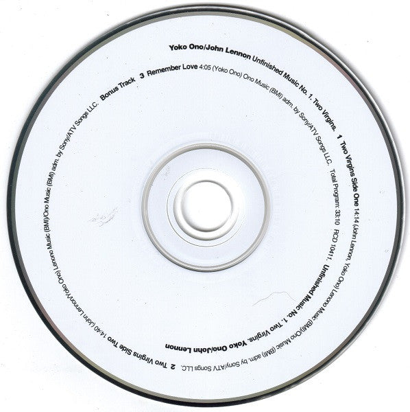 John Lennon & Yoko Ono : Unfinished Music No. 1. Two Virgins. (CD, Album, Num, RE, RM)