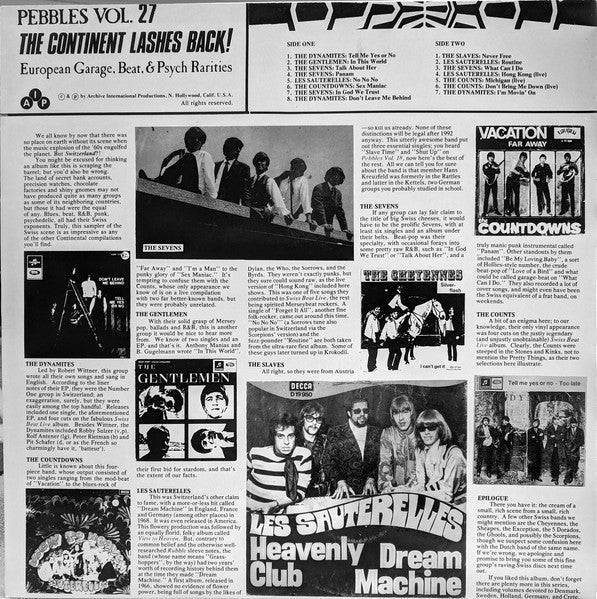 Various : Pebbles Vol. 27 (The Continent Lashes Back! Part 9: Switzerland) (LP, Comp, Unofficial, W/Lbl)