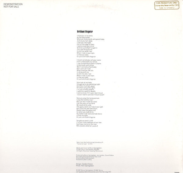 Bruce Springsteen : Brilliant Disguise (12", Single, Promo)