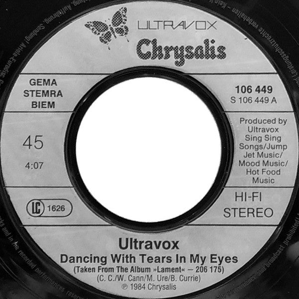 Ultravox : Dancing With Tears In My Eyes (7", Single)