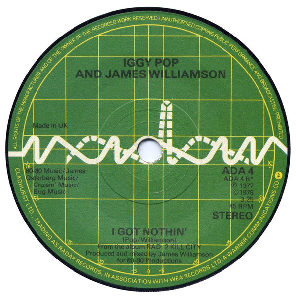 Iggy Pop & James Williamson : Kill City (7")