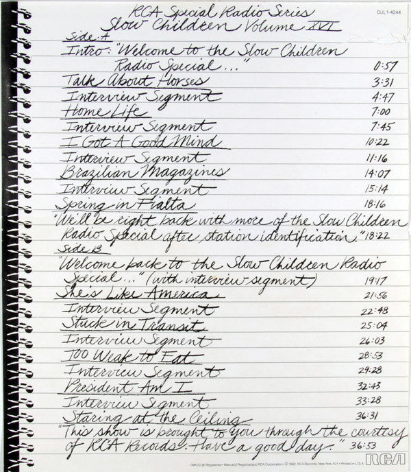 Slow Children (2) : RCA Special Radio Series Volume XVI (LP, Ltd, Transcription)