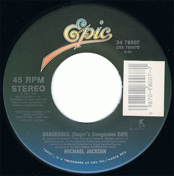 Michael Jackson : Blood On The Dance Floor (7", Single)