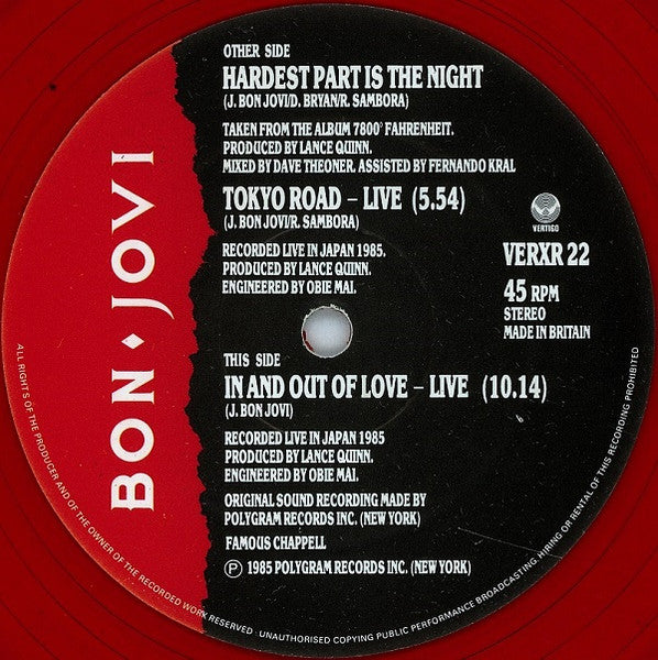 Bon Jovi : Red Hot And 2 Parts Live (12", Red)