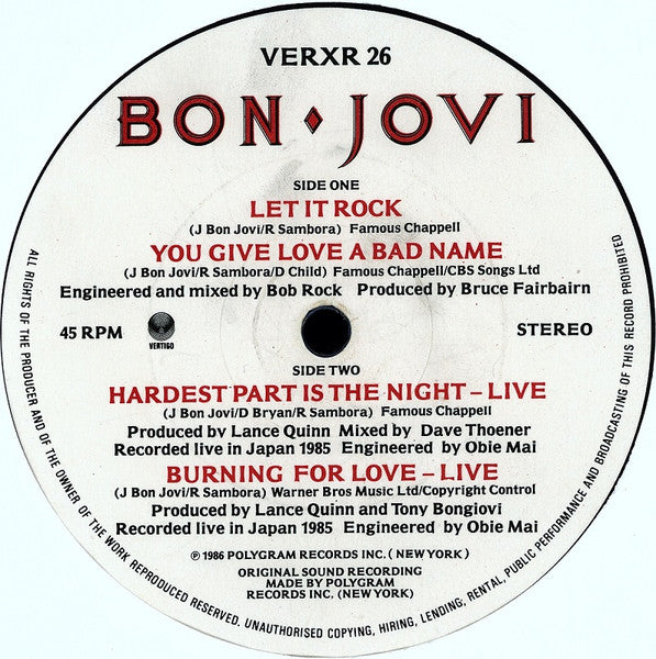 Bon Jovi : Let It Rock (12", Ltd, Blu)