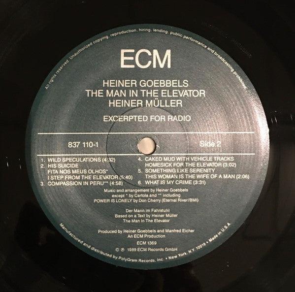Heiner Goebbels / Heiner Müller : The Man In The Elevator (Der Mann Im Fahrstuhl) (LP, Album, Promo, Smplr)