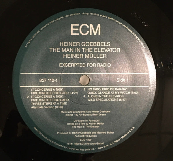 Heiner Goebbels / Heiner Müller : The Man In The Elevator (Der Mann Im Fahrstuhl) (LP, Album, Promo, Smplr)