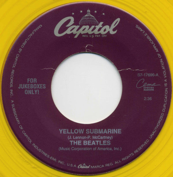 The Beatles : Yellow Submarine / Eleanor Rigby (7", Single, Mono, Jukebox, RE, Yel)