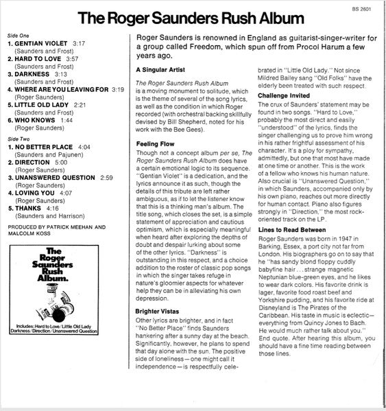 Roger Saunders : The Roger Saunders Rush Album (LP, Promo)