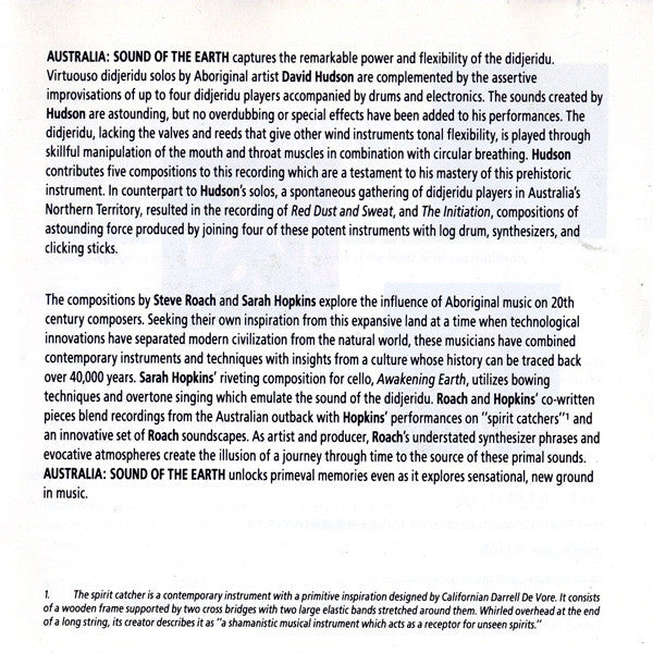 Steve Roach / David Hudson / Sarah Hopkins : Australia: Sound Of The Earth (CD, Album)