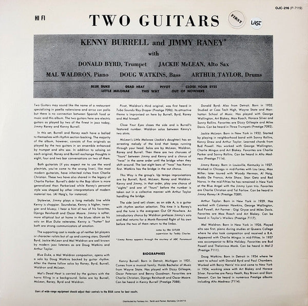 Kenny Burrell / Jimmy Raney : 2 Guitars (LP, Album, RE)