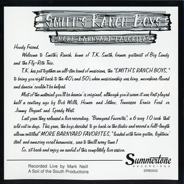 Smith's Ranch Boys : More Barnyard Favorites (CD, Album)