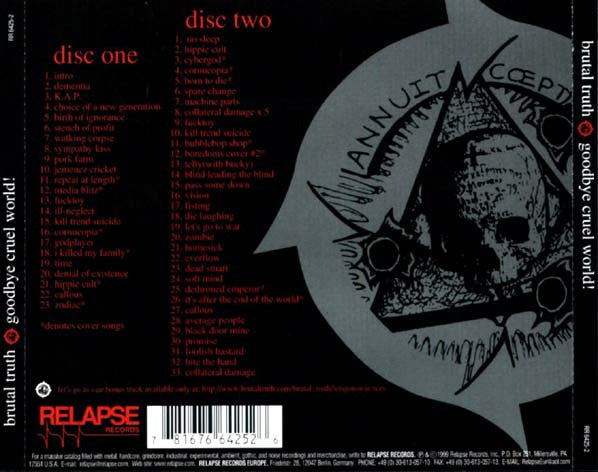Brutal Truth : Goodbye Cruel World! (2xCD, Album + File, WAV)
