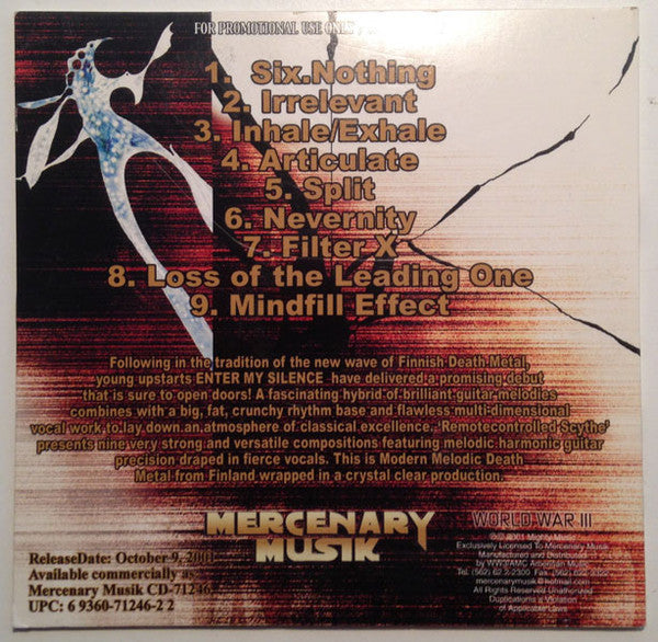 Enter My Silence : Remotecontrolled Scythe (CD, Album, Promo)