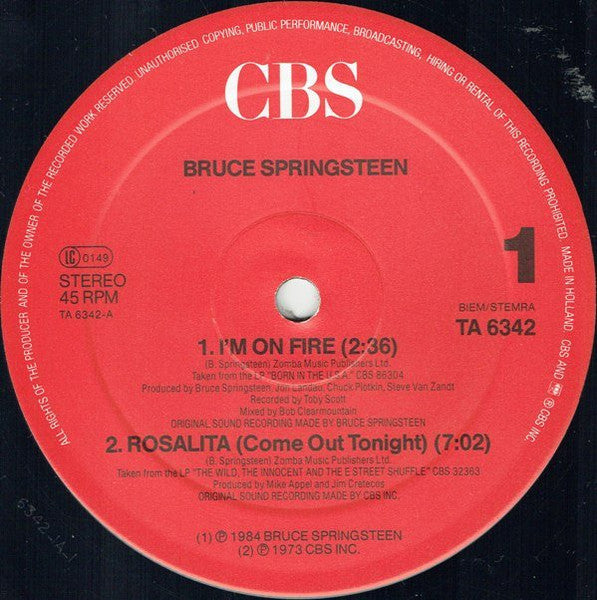 Bruce Springsteen : I'm On Fire / Born In The USA (12", Single, Red)