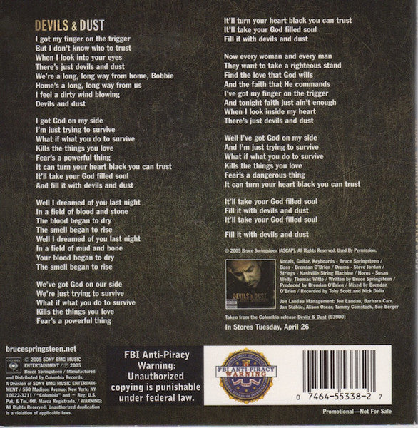 Bruce Springsteen : Devils & Dust (CD, Single, Promo, Car)