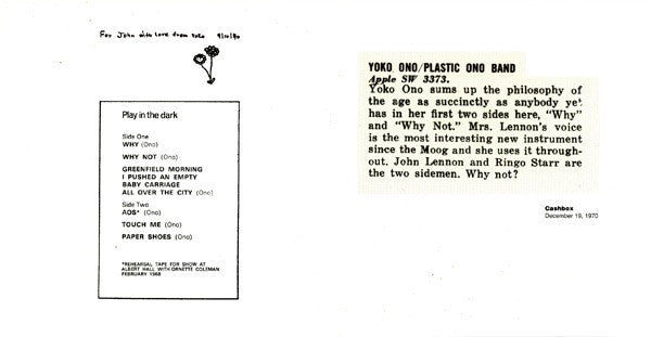 Yoko Ono / The Plastic Ono Band : Yoko Ono / Plastic Ono Band (CD, Album, Num, RE, RM)