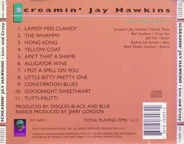 Screamin' Jay Hawkins : Live And Crazy (CD, Album, RE)