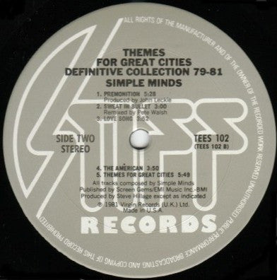 Simple Minds : Themes For Great Cities (Definitive Collection 79-81) (LP, Comp)