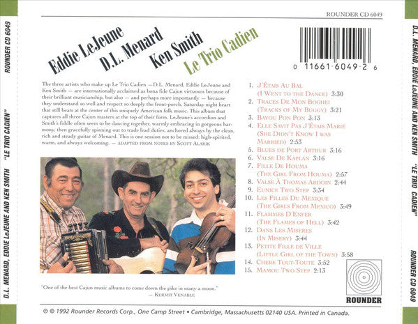 Eddie LeJeune, D. L. Menard And Ken Smith : Le Trio Cadien (CD, Album)