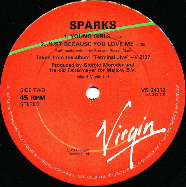 Sparks : Young Girls (12", Single)