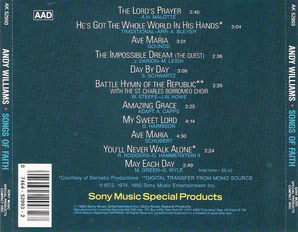 Andy Williams : Songs Of Faith (CD, Comp)