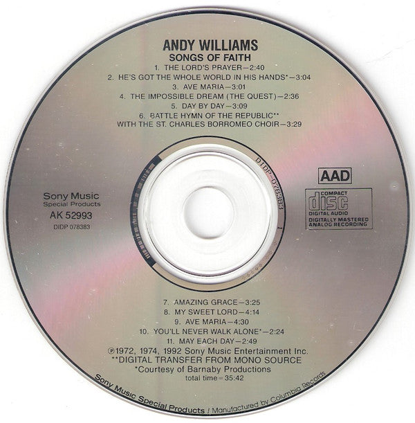 Andy Williams : Songs Of Faith (CD, Comp)