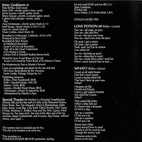 Sister Goddamn : Folksongs Of The Spanish Inquisition (CD, Album)