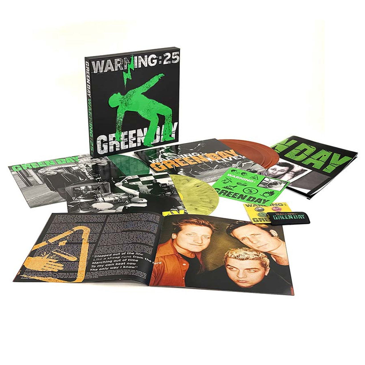 Green Day Warning 25th Anniversary Super Deluxe Numbered Limited Edition 5LP Box Set (Green, Yellow & Orange Vinyl)