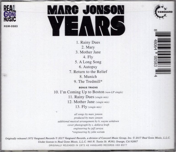 Marc Jonson* : Years (CD, Album, RE, RM, Exp)