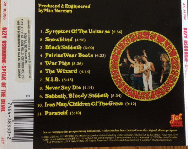 Ozzy Osbourne : Speak Of The Devil (CD, Album, RE)