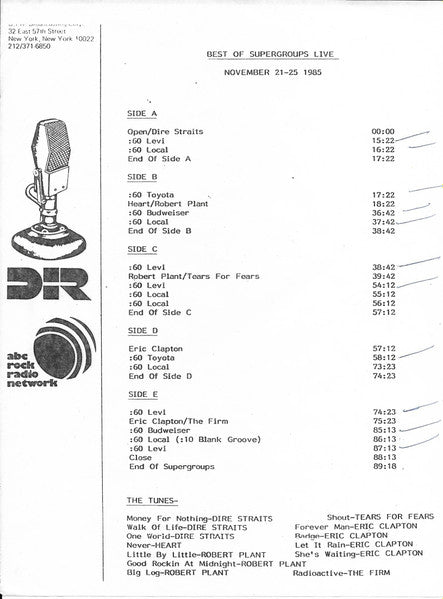 Various : Best Of Supergroups Live 1985 (2xLP, Transcription + LP, S/Sided, Transcription)
