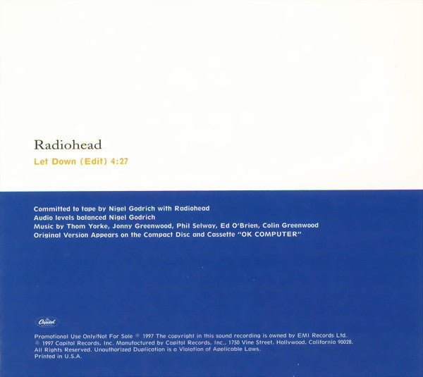 Radiohead : Let Down (CD, Single, Promo)