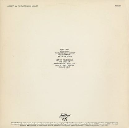 Harold Budd / Brian Eno : Ambient 2 (The Plateaux Of Mirror) (LP, Album)